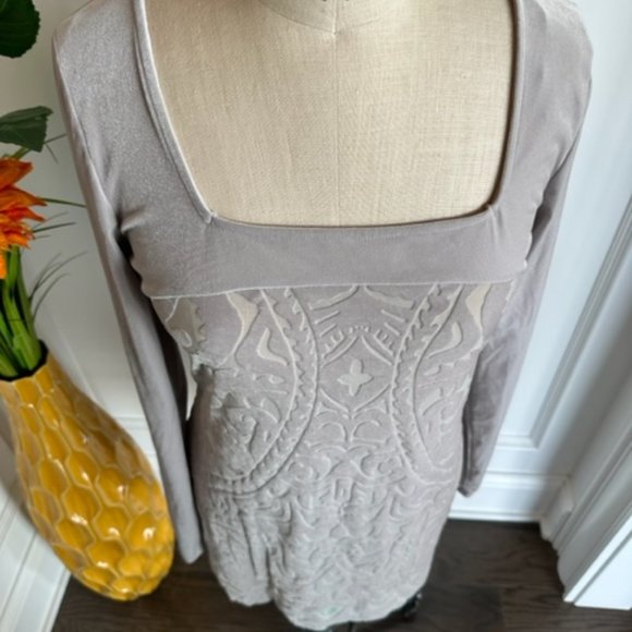 Free People NWT Silver Gray Damask Pattern Velour Dress - Picture 13 of 16